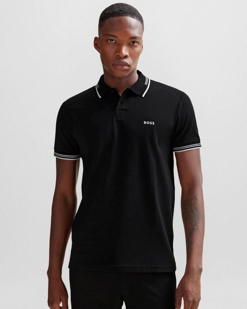 Hugo Boss Paul Mens Short Sleeve Polo Shirt With Contrast Tipping NOS - Black - Size 2XL